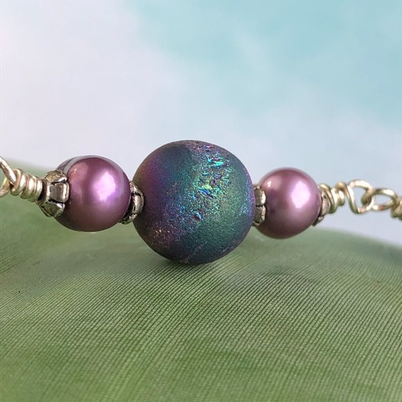 30  1/2" Rudraksha with purple pearl (gemstone for the Moon) purple druzy agate - Picture 3 of 8